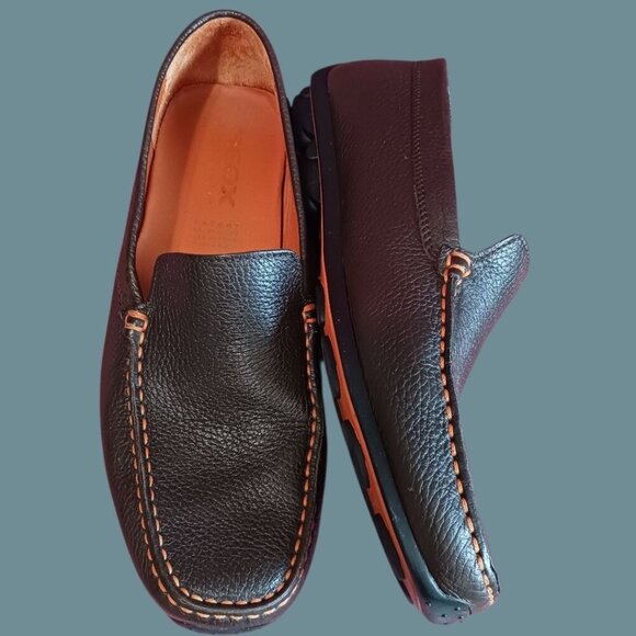 Geox Respira Mens Slip-On Shoes With Orange Stitching Dark Brown size 44 - Picture 11 of 12